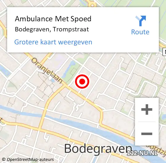 Locatie op kaart van de 112 melding: Ambulance Met Spoed Naar Bodegraven, Trompstraat op 8 augustus 2022 14:07