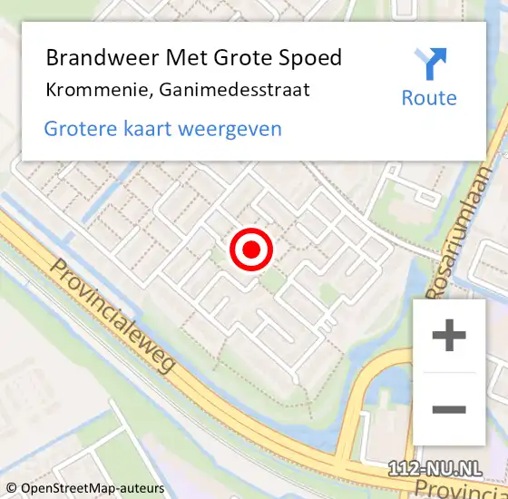 Locatie op kaart van de 112 melding: Brandweer Met Grote Spoed Naar Krommenie, Ganimedesstraat op 8 augustus 2022 14:07