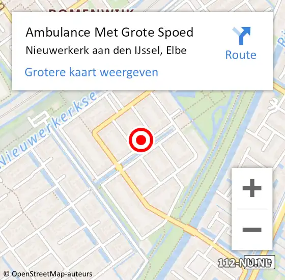 Locatie op kaart van de 112 melding: Ambulance Met Grote Spoed Naar Nieuwerkerk aan den IJssel, Elbe op 8 augustus 2022 14:30