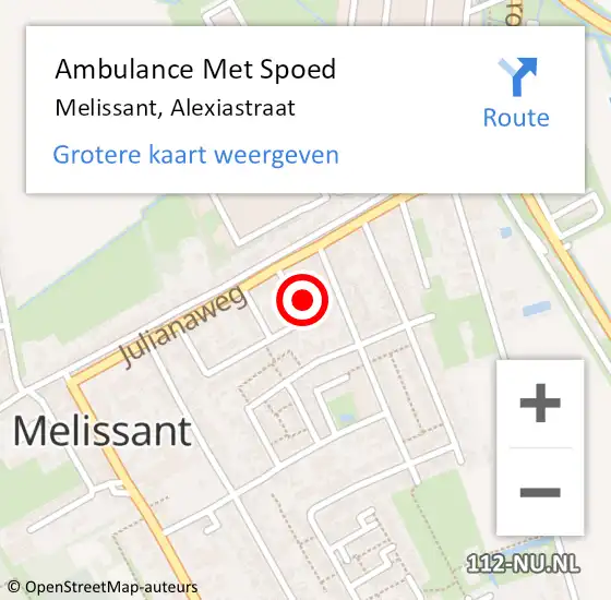 Locatie op kaart van de 112 melding: Ambulance Met Spoed Naar Melissant, Alexiastraat op 8 augustus 2022 14:30