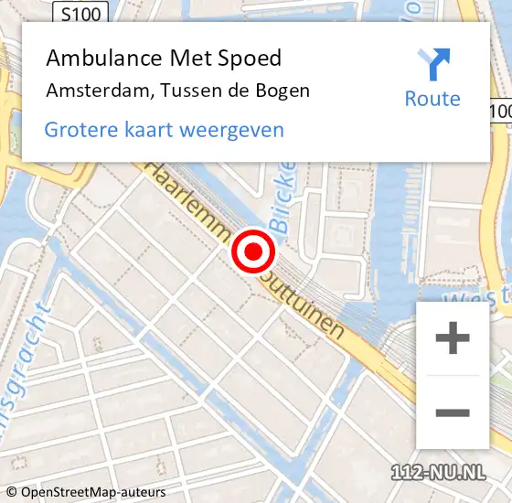 Locatie op kaart van de 112 melding: Ambulance Met Spoed Naar Amsterdam, Tussen de Bogen op 8 augustus 2022 14:38