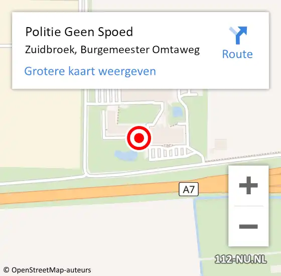 Locatie op kaart van de 112 melding: Politie Geen Spoed Naar Zuidbroek, Burgemeester Omtaweg op 8 augustus 2022 15:11
