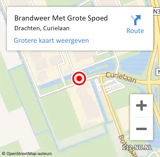 Locatie op kaart van de 112 melding: Brandweer Met Grote Spoed Naar Drachten, Curielaan op 8 augustus 2022 15:11