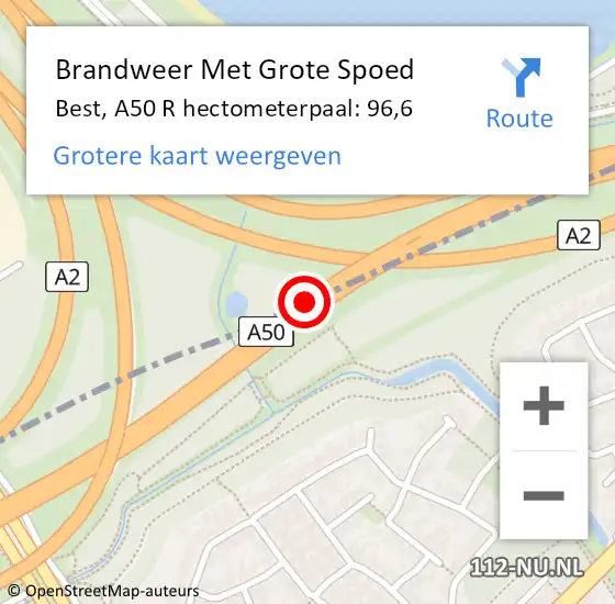 Locatie op kaart van de 112 melding: Brandweer Met Grote Spoed Naar Best, A50 L hectometerpaal: 94,4 op 25 juli 2014 17:02