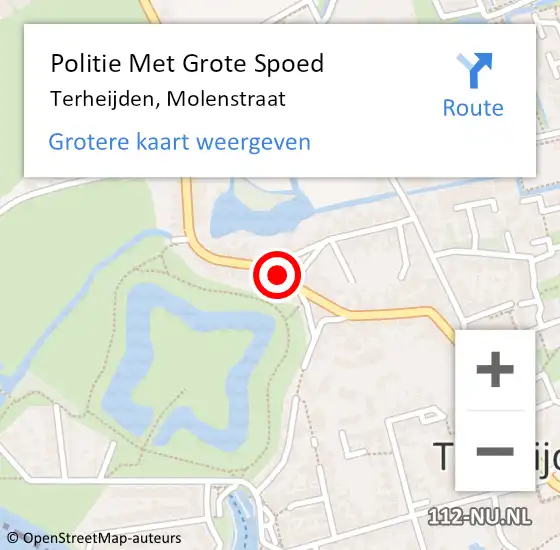 Locatie op kaart van de 112 melding: Politie Met Grote Spoed Naar Terheijden, Molenstraat op 8 augustus 2022 15:25