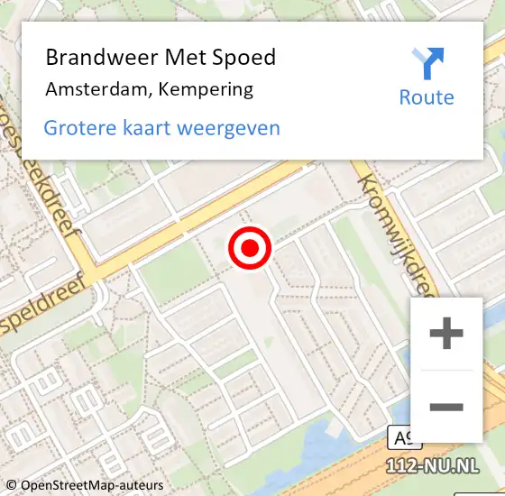 Locatie op kaart van de 112 melding: Brandweer Met Spoed Naar Amsterdam-Zuidoost, Kempering op 8 augustus 2022 15:37