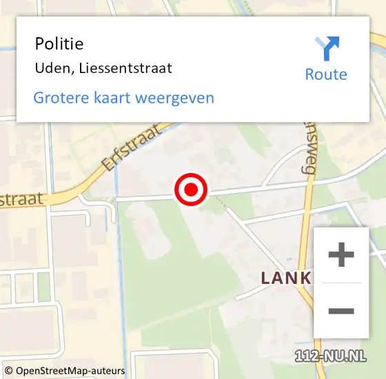 Locatie op kaart van de 112 melding: Politie Uden, Liessentstraat op 8 augustus 2022 15:41