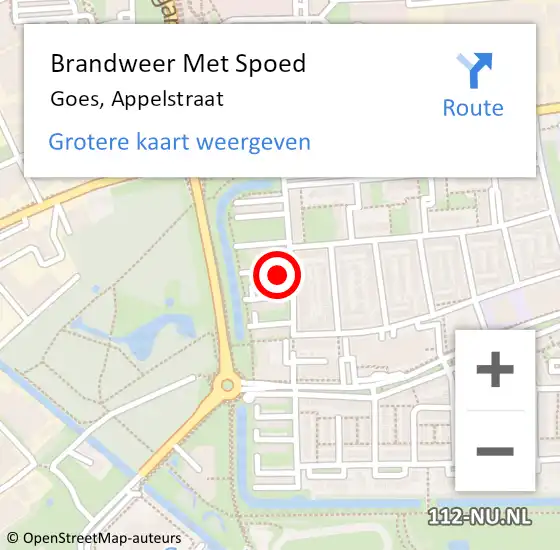 Locatie op kaart van de 112 melding: Brandweer Met Spoed Naar Goes, Appelstraat op 8 augustus 2022 15:43