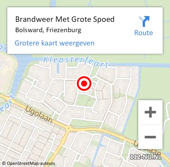 Locatie op kaart van de 112 melding: Brandweer Met Grote Spoed Naar Bolsward, Friezenburg op 8 augustus 2022 15:48
