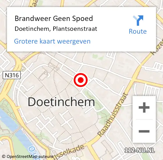 Locatie op kaart van de 112 melding: Brandweer Geen Spoed Naar Doetinchem, Plantsoenstraat op 8 augustus 2022 15:56