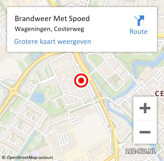 Locatie op kaart van de 112 melding: Brandweer Met Spoed Naar Wageningen, Costerweg op 8 augustus 2022 16:34