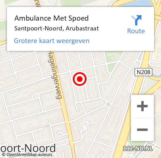 Locatie op kaart van de 112 melding: Ambulance Met Spoed Naar Santpoort-Noord, Arubastraat op 8 augustus 2022 16:42