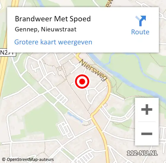 Locatie op kaart van de 112 melding: Brandweer Met Spoed Naar Gennep, Nieuwstraat op 8 augustus 2022 16:47