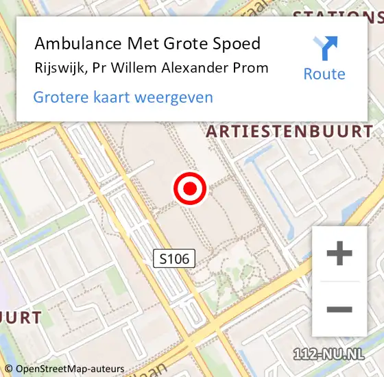 Locatie op kaart van de 112 melding: Ambulance Met Grote Spoed Naar Rijswijk, Pr Willem Alexander Prom op 8 augustus 2022 16:53