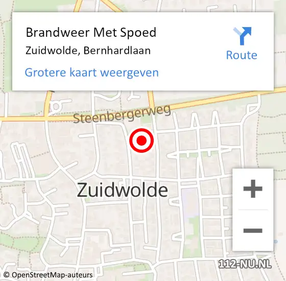 Locatie op kaart van de 112 melding: Brandweer Met Spoed Naar Zuidwolde, Bernhardlaan op 8 augustus 2022 17:02