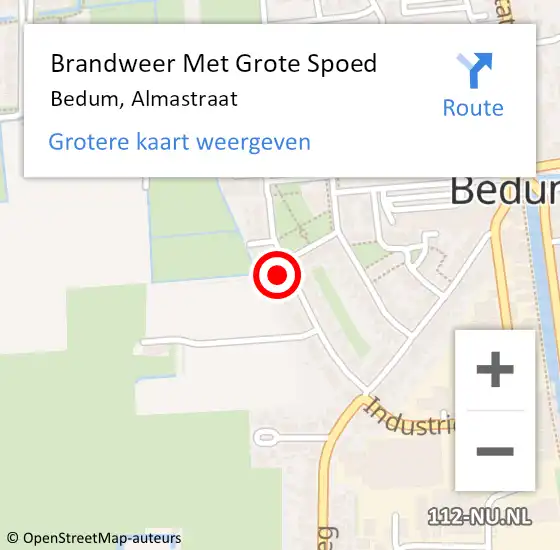 Locatie op kaart van de 112 melding: Brandweer Met Grote Spoed Naar Bedum, Almastraat op 8 augustus 2022 17:03