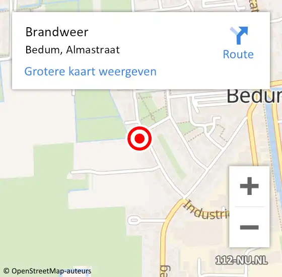 Locatie op kaart van de 112 melding: Brandweer Bedum, Almastraat op 8 augustus 2022 17:04