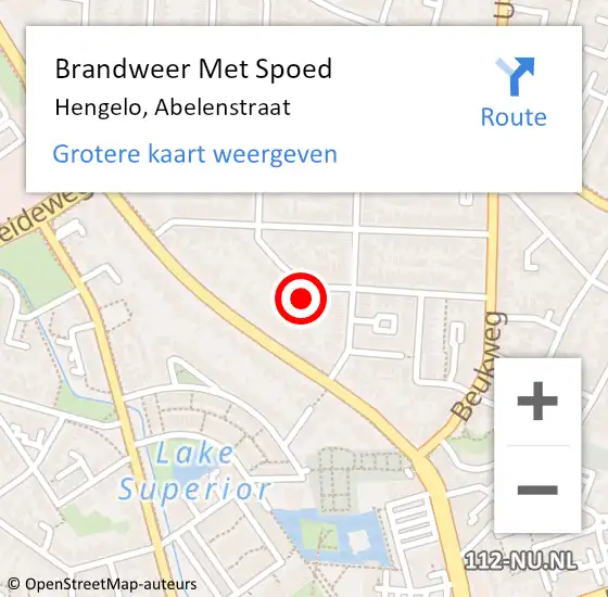 Locatie op kaart van de 112 melding: Brandweer Met Spoed Naar Hengelo, Abelenstraat op 8 augustus 2022 17:18