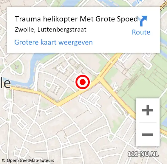 Locatie op kaart van de 112 melding: Trauma helikopter Met Grote Spoed Naar Zwolle, Luttenbergstraat op 8 augustus 2022 17:34