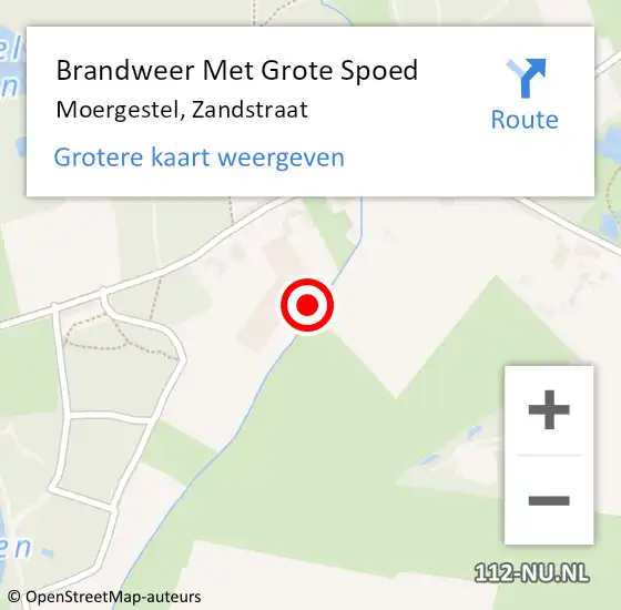 Locatie op kaart van de 112 melding: Brandweer Met Grote Spoed Naar Moergestel, Zandstraat op 8 augustus 2022 17:51