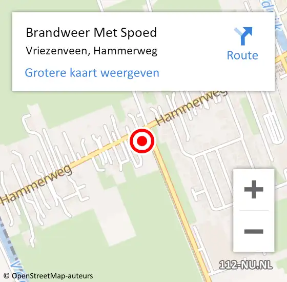Locatie op kaart van de 112 melding: Brandweer Met Spoed Naar Vriezenveen, Hammerweg op 8 augustus 2022 17:59