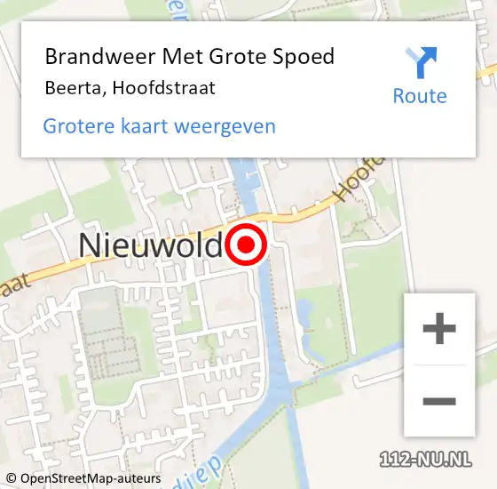 Locatie op kaart van de 112 melding: Brandweer Met Grote Spoed Naar Beerta, Hoofdstraat op 8 augustus 2022 18:31