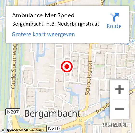 Locatie op kaart van de 112 melding: Ambulance Met Spoed Naar Bergambacht, H.B. Nederburghstraat op 8 augustus 2022 18:31