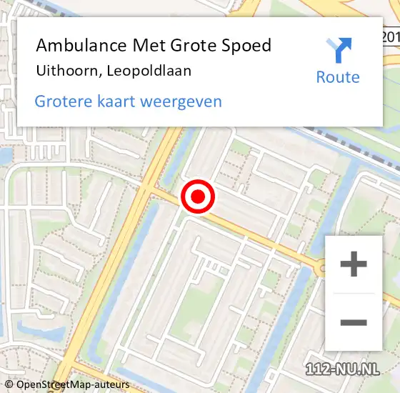 Locatie op kaart van de 112 melding: Ambulance Met Grote Spoed Naar Uithoorn, Leopoldlaan op 8 augustus 2022 18:42