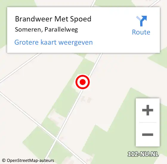 Locatie op kaart van de 112 melding: Brandweer Met Spoed Naar Someren, Parallelweg op 8 augustus 2022 18:43