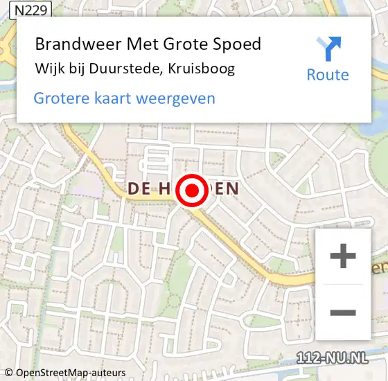 Locatie op kaart van de 112 melding: Brandweer Met Grote Spoed Naar Wijk bij Duurstede, Kruisboog op 8 augustus 2022 18:54