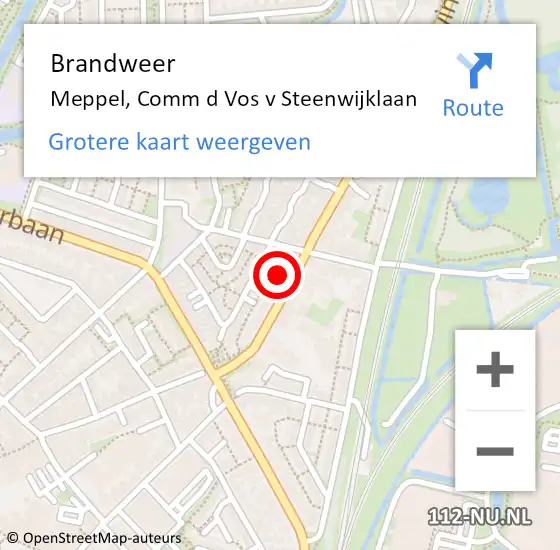 Locatie op kaart van de 112 melding: Brandweer Meppel, Comm d Vos v Steenwijklaan op 8 augustus 2022 19:02