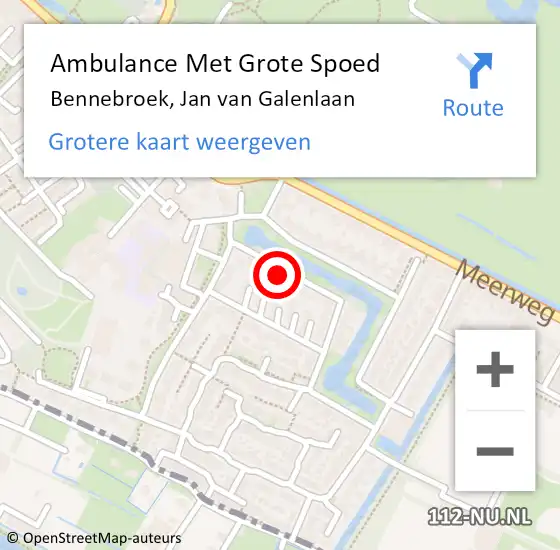 Locatie op kaart van de 112 melding: Ambulance Met Grote Spoed Naar Bennebroek, Jan van Galenlaan op 8 augustus 2022 19:06