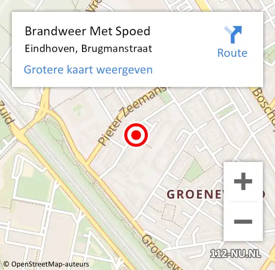 Locatie op kaart van de 112 melding: Brandweer Met Spoed Naar Eindhoven, Brugmanstraat op 8 augustus 2022 19:52