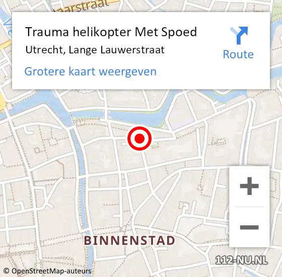 Locatie op kaart van de 112 melding: Trauma helikopter Met Spoed Naar Utrecht, Lange Lauwerstraat op 8 augustus 2022 20:19