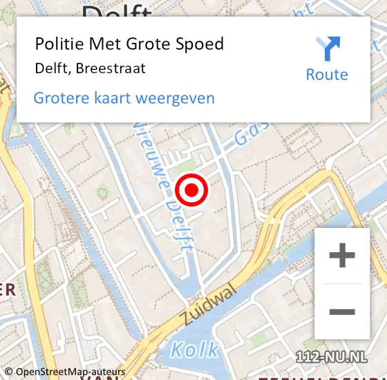 Locatie op kaart van de 112 melding: Politie Met Grote Spoed Naar Delft, Breestraat op 8 augustus 2022 20:25