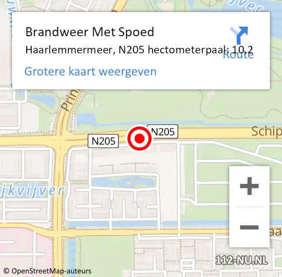 Locatie op kaart van de 112 melding: Brandweer Met Spoed Naar Haarlemmermeer, N205 hectometerpaal: 10,2 op 8 augustus 2022 20:29