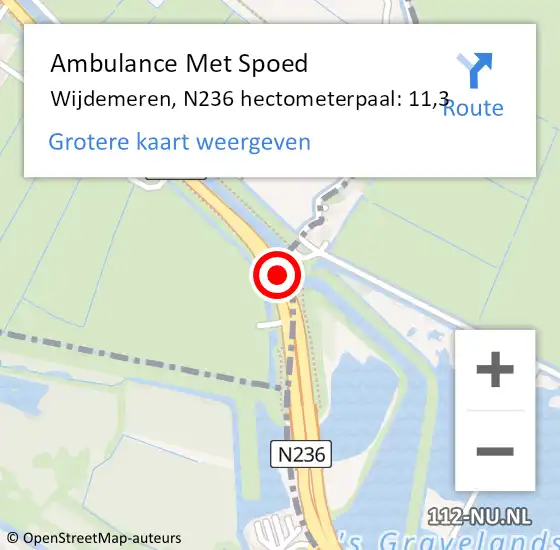 Locatie op kaart van de 112 melding: Ambulance Met Spoed Naar Wijdemeren, N236 hectometerpaal: 11,3 op 8 augustus 2022 20:32