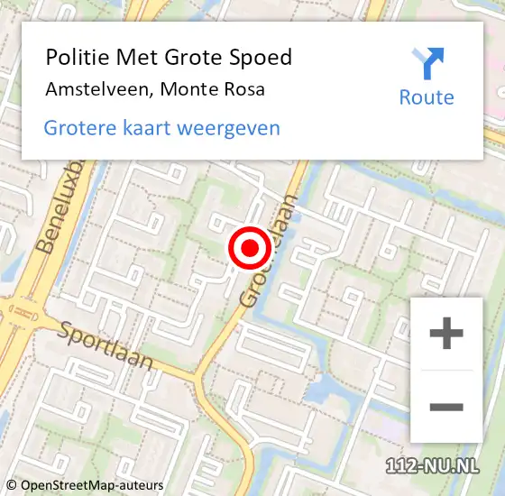 Locatie op kaart van de 112 melding: Politie Met Grote Spoed Naar Amstelveen, Monte Rosa op 8 augustus 2022 20:33