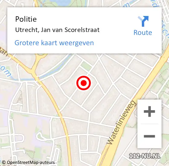 Locatie op kaart van de 112 melding: Politie Utrecht, Jan van Scorelstraat op 8 augustus 2022 21:03