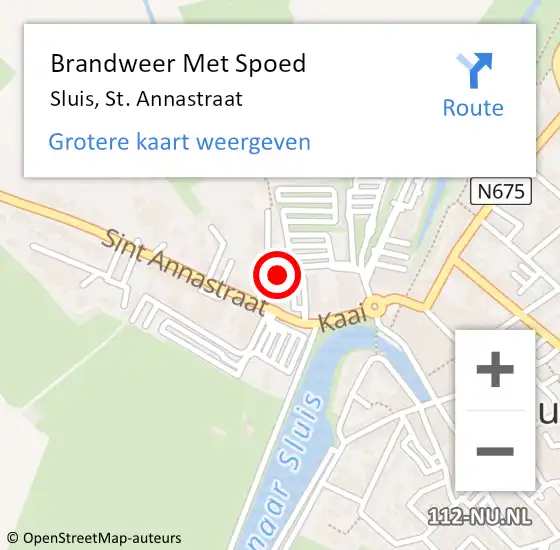 Locatie op kaart van de 112 melding: Brandweer Met Spoed Naar Sluis, St. Annastraat op 8 augustus 2022 21:15