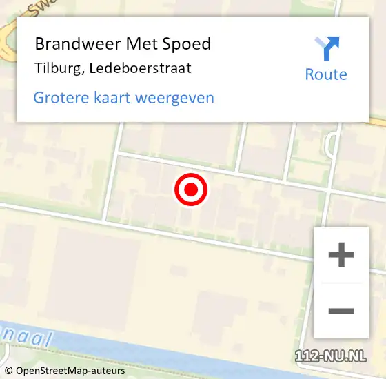 Locatie op kaart van de 112 melding: Brandweer Met Spoed Naar Tilburg, Ledeboerstraat op 8 augustus 2022 21:25