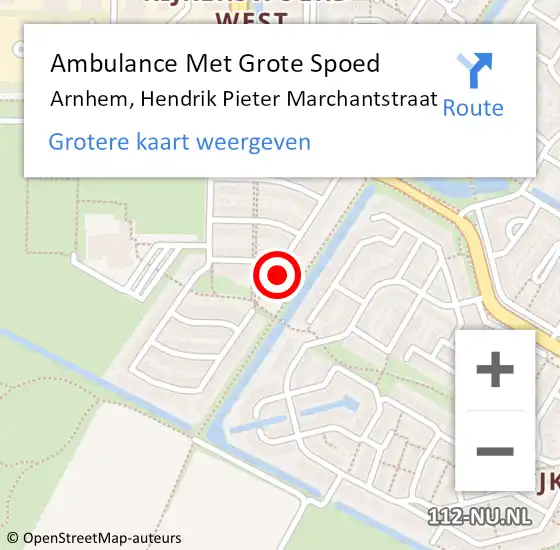 Locatie op kaart van de 112 melding: Ambulance Met Grote Spoed Naar Arnhem, Hendrik Pieter Marchantstraat op 8 augustus 2022 21:58