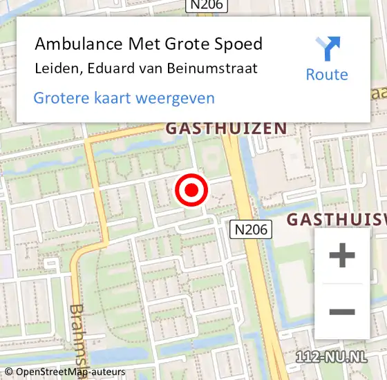 Locatie op kaart van de 112 melding: Ambulance Met Grote Spoed Naar Leiden, Eduard van Beinumstraat op 8 augustus 2022 22:12