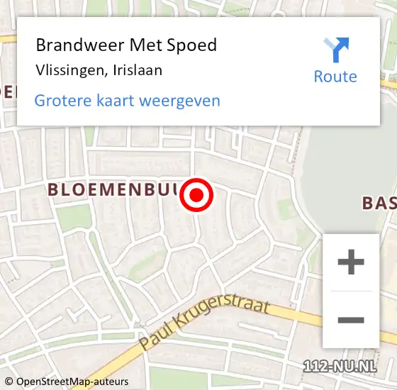 Locatie op kaart van de 112 melding: Brandweer Met Spoed Naar Vlissingen, Irislaan op 8 augustus 2022 22:17