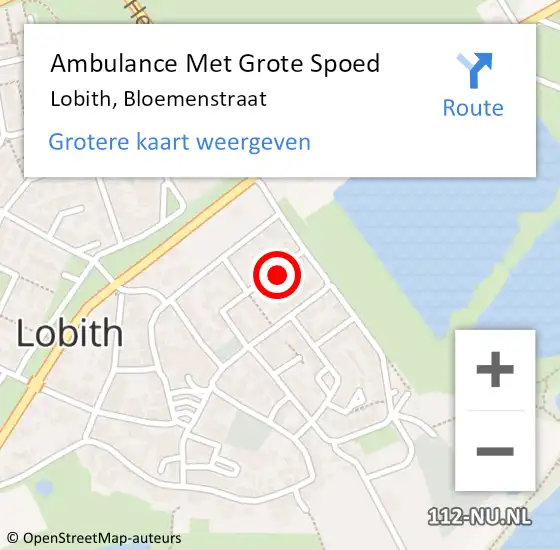 Locatie op kaart van de 112 melding: Ambulance Met Grote Spoed Naar Lobith, Bloemenstraat op 8 augustus 2022 22:32