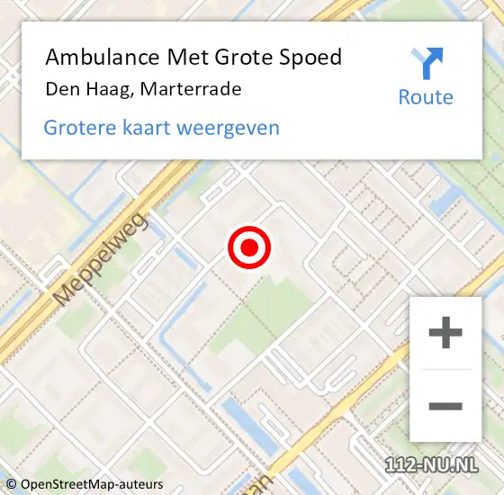 Locatie op kaart van de 112 melding: Ambulance Met Grote Spoed Naar Den Haag, Marterrade op 8 augustus 2022 22:42