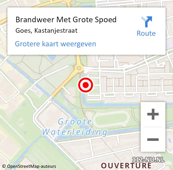 Locatie op kaart van de 112 melding: Brandweer Met Grote Spoed Naar Goes, Kastanjestraat op 8 augustus 2022 22:52