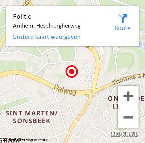 Locatie op kaart van de 112 melding: Politie Arnhem, Heselbergherweg op 8 augustus 2022 22:52