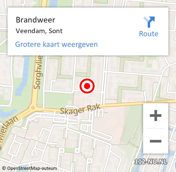 Locatie op kaart van de 112 melding: Brandweer Veendam, Sont op 8 augustus 2022 22:56