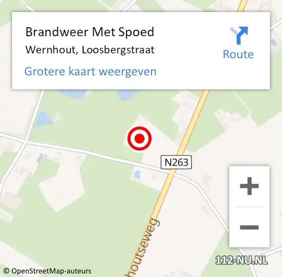 Locatie op kaart van de 112 melding: Brandweer Met Spoed Naar Wernhout, Loosbergstraat op 8 augustus 2022 23:07